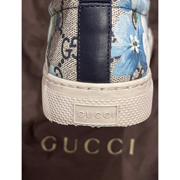 ✨Unisex GUCCI Supreme GG Logo Canvas Bloom Blue Floral Slip-On Sneakers Shoes
